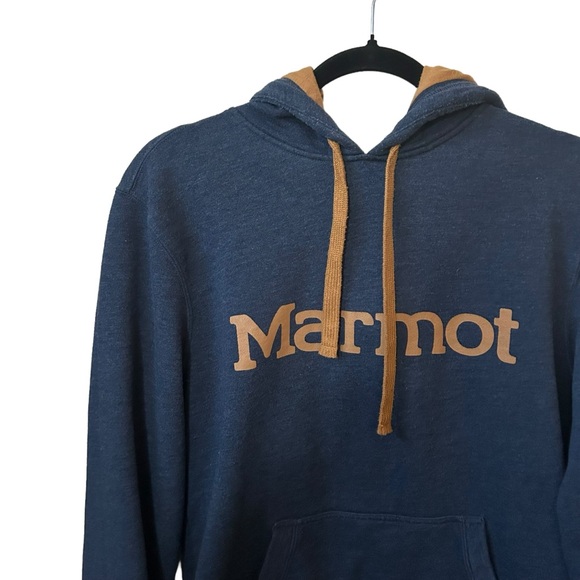 Marmot Men’s Blue Hoodie With Mustard Lining Kangaroo Pocket Size Medium. - Picture 4 of 9